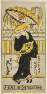 1742 年正月在市村剧场上演的话剧《富士美露佐藤荣曾贺》中饰演 Utabikuni 的演员濑川菊之条一世（？ 作者 鸟居清二