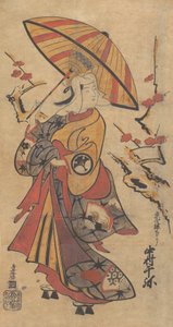 演员中村千家在歌舞伎剧《三逗号的遗产》中扮演德松，约1716年。