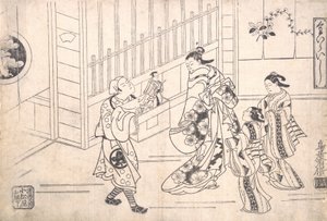 演员Ichimura Takenojo VIII扮演木偶师，向法院展示木偶...，约1715年。