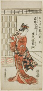 1759 年 11 月在市村剧场演出的话剧《奥之雫布泰》中饰演阿金-御前的演员花川一之条 作者 鸟井清光一号