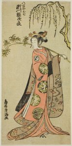 1773 年 3 月在市村剧场上演的话剧《江户之春梅庄曾我》中饰演 Oshichi 的演员濑川雄二郎一世