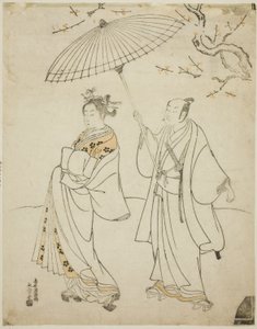 演员 Ichikawa Komazo I (左) 和 Nakamura Matsue I (右) 作者 鸟井清光一号