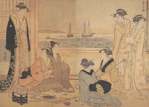 品川的茶馆中的快乐者聚会，约1783年。 作者 永永鸟居