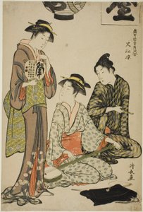 在中洲（Nakasu no suzumi）纳凉，选自 "欢乐街区当代美女集（Tosei yuri bijin awase）"系列 作者 永永鸟居
