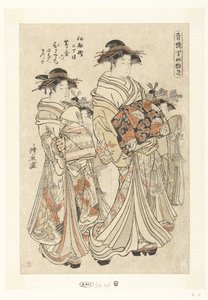 妻田屋家的 Courtisane Hitomachi 与她的 Kamuro Sanae 和 Matsuyo
江户町一丁目津田屋内 人町真奈 松代（物件上的标题）
享乐之家的重要人物（系列标题）
清郎坐月（物件上的标题） 作者 永永鸟居
