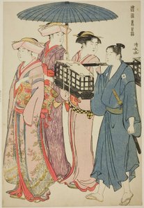 去野餐，选自 "东方礼仪之锦（Fuzoku Azuma no nishiki）"系列 作者 永永鸟居