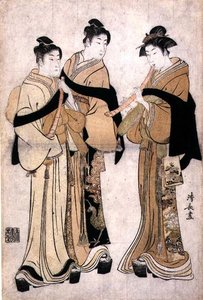 弹奏尺八》，约1782年（木版画，有盲文压印）。 作者 永永鸟居