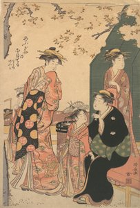 大木屋的歌妓尼奥特鲁和她的两个随从纳米吉和奥...的肖像，约1785年。