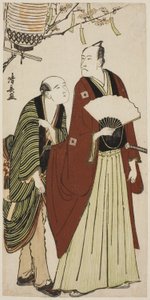 演员市川团十郎五世和他的随从，选自展示演员私生活的无标题版画系列