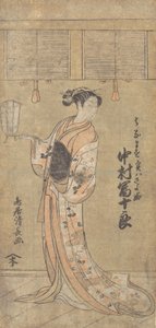 演员中村富三郎饰演伪装成花马的小夜姬，1773年。 作者 永永鸟居