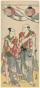 演员岚龙藏二世和市川驹藏三世，选自庆祝曾我兄弟神社祭祀的 11 位演员的五联画 作者 永永鸟居