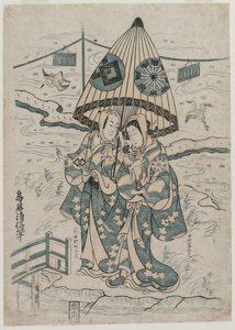 中村富二郎（Nakamura Tomijuro）和中村七三郎（Nakamura Shichisaburo II），作为情人Agemaki和Sukeroku，1753年。