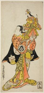1725 年正月在中村剧场演出的话剧《伊豆海上旅行日记》中，演员山下金作手持皇后木偶。