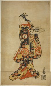1718 年正月在市村剧场上演的话剧《七草福木曾我》中饰演大七的演员三条兼太郎二世 作者 鸟居清信一世