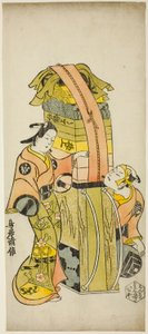 市川团十郎二世饰演镰田又八，市川门之助一世饰演久松，1720 年在森田剧场演出的话剧《大目久松新居玉本之白石堀》。