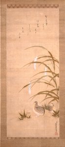 鹌鹑与小米（绢本设色） 作者 土佐三成