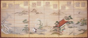 缇卡的《十二个月的诗》（水墨、彩色、金箔，纸本，六折屏风） 作者 土佐三成
