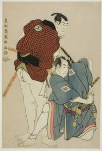 演员 Ichikawa Omezo I（左）饰演富田兵太郎，Otani Oniji III（左）饰演川岛治五郎 作者 Toshusai Sharaku