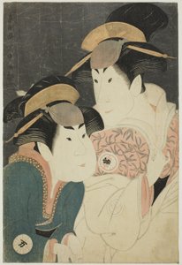 演员濑川富三郎二世（左）饰演小西仓堂的妻子亚多利吉，中村万代（左）饰演仆人若草 作者 Toshusai Sharaku