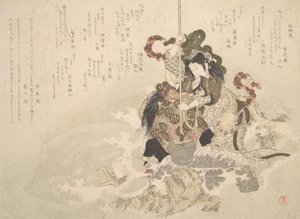 海神的女儿Otchime与岩石上的龙，约1800年。 作者 东东屋北海