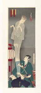 仲间权兵卫和神原三之助在佐治郎的鬼魂前 作者 渡边弥太郎