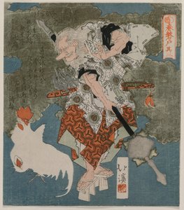 1825年《春洞》系列中的白公鸡和母鸡旁边。 作者 丰田福建