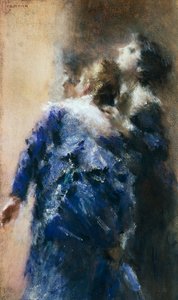 好奇的女士们，由Tranquillo Cremona（1837-1878）创作，纸上水彩，50x32厘米。 作者 克雷莫纳镇