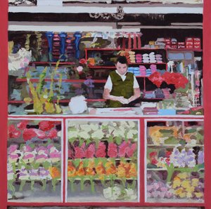 花摊（哥伦比亚波哥大），2016（木板油画） 作者 特雷弗·伯吉斯