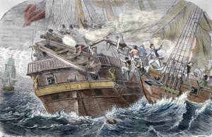 1800年10月7日在孟加拉湾，法国私掠船罗伯特-苏尔库夫（1773-1827）在 "信心 "号上 "捕获肯特号""（1800年10月7日，法国信心号（罗伯特-苏尔库夫）和肯特号在孟加拉湾的战斗） 作者 特里雄（之后）