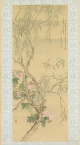 柳枝上的小鸟和芙蓉花，日期为1850年秋季。