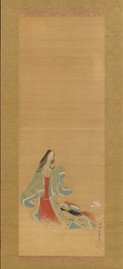 第三位公主和她的猫，来自《新草药》一书中的Wakana I...，18世纪。 作者 月冈正信