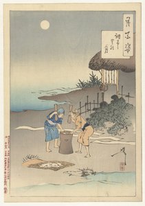 调布村上空的月亮 Chofu sato no tsuki（物体上的标题） 月亮的一百个方面（系列名称） Tsuki hyakushi（物体上的系列标题） 作者 秋山布右卫门