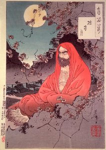 月光冥想，（彩色木版画） 作者 月冈义俊