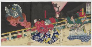 征服老Bad的Kusunoki Tamonmaru的图片，1860年 作者 月冈义俊