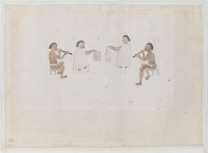 添加 MS 15508 f.11 塔希提岛音乐家，1770 年 6 月（纸上水彩） 作者 图帕亚图帕亚