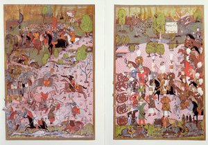 1526年，土耳其人与匈牙利人之间的莫哈奇之战，在伊斯坦布尔的托普卡匹博物馆保存了一个微缩的传真 作者 土耳其语学校