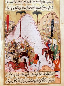 先知穆罕默德（Muhammad或Muhammad）（570-632）（蒙着脸）在围攻麦加时的情景 土耳其18世纪托普卡比宫的微型画 土耳其伊斯坦布尔