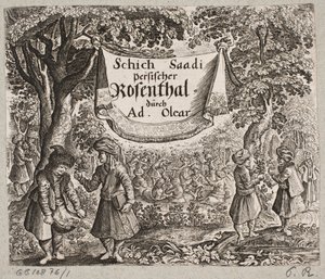正面插图 til Adam Olearius，"Persianischer Rosenthal von einem Sinnreichen Poeten Schich Saadi[......]"，石勒苏益格，1660 年