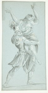 士兵背着一名妇女离开。掠夺萨宾妇女 作者 Pietro da Cortona