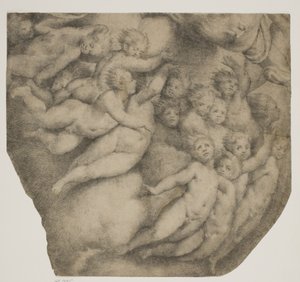 科尔特马焦雷（Cortemaggiore）的冲天炉后，天使在云中托着父神 作者 在乔瓦尼安东尼奥达波代诺内之后