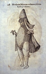 Ulisse Aldrovandi (1522-1605)的《海怪》，"Monstrorum Historiae"，博洛尼亚1642年，想象中的鱼和海洋怪物 作者 乌里斯·阿尔德罗万迪