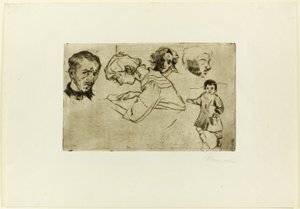 四个头像和一个孩子的素描 作者 翁贝托·博西奥尼（Umberto Boccioni）