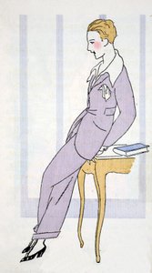 身着威尼斯裤装（pochoir 印花）的优雅女士 作者 翁贝托·布鲁内莱斯基