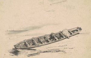 一艘搁浅的龙船，19世纪。 作者 不明