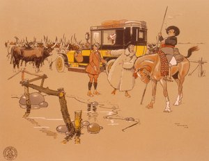 卡在牛群中的一辆贝利特汽车，1906年 作者 不明