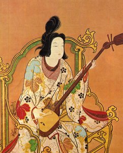 17世纪下半叶，一个扮演三味线的女孩。 作者 不明