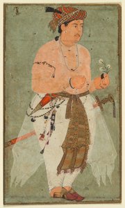 莫卧儿王储，也许是丹妮尔（Danyal），手持一枝鲜花，c。 1580-1590。 作者 不明