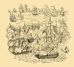 布雷克海军上将与荷兰人之间的海上战斗，约于1930年。 作者 不明