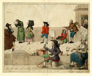 巴黎新桥的一个角落，有瘸腿的乞丐和街头小贩，约1813年。 作者 不明
