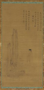 一个女性形象，花园岩石和牡丹，18世纪。 作者 不明